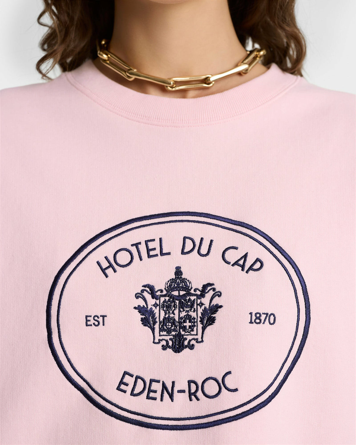 Sporty & Rich Eden Crest Crewneck - Pink Dolphin/Navy