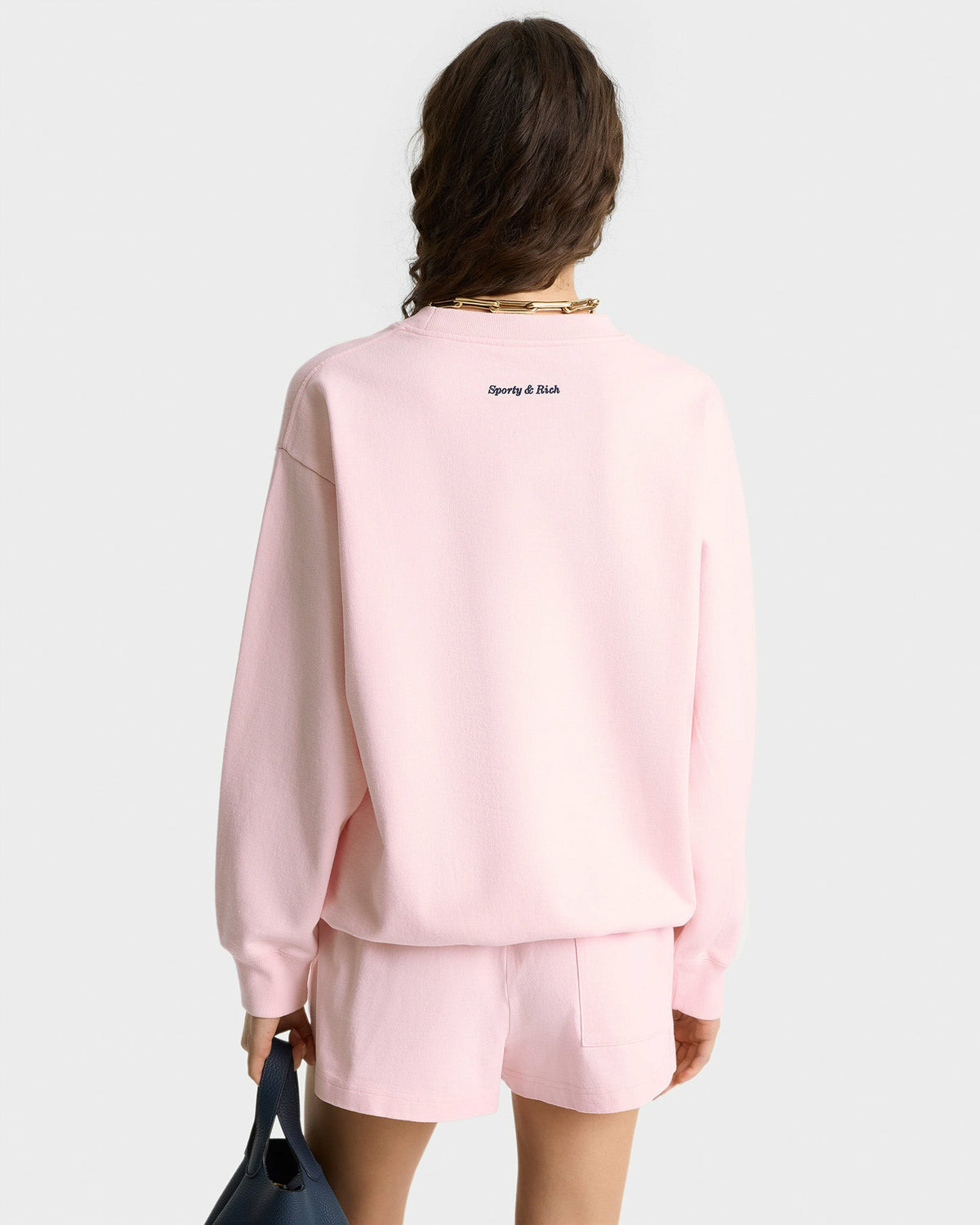Sporty & Rich Eden Crest Crewneck - Pink Dolphin/Navy