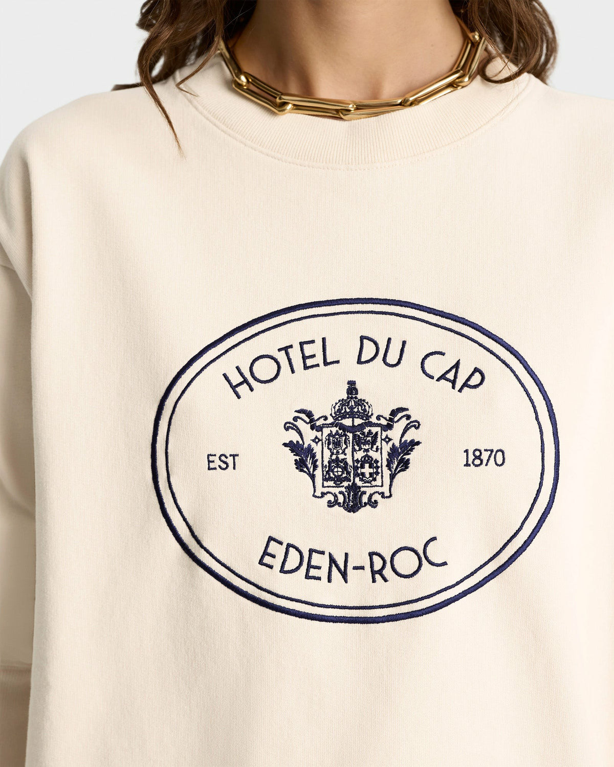 Sporty & Rich Eden Crest Crewneck - Cream/Navy