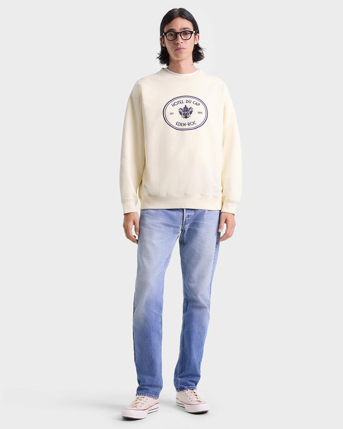 Sporty & Rich Eden Crest Crewneck - Cream/Navy