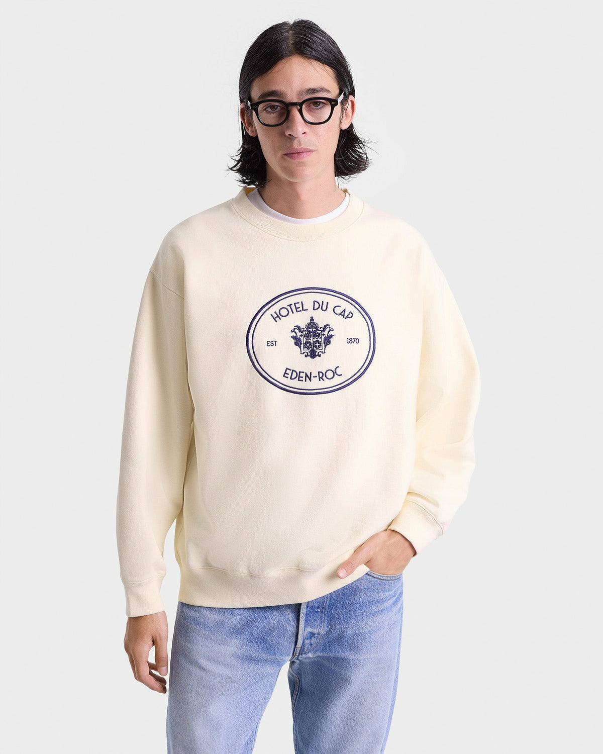 Sporty & Rich Eden Crest Crewneck - Cream/Navy