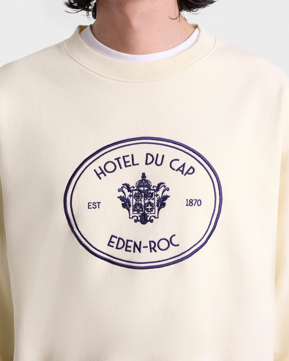 Sporty & Rich Eden Crest Crewneck - Cream/Navy
