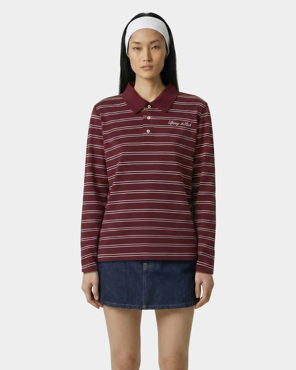 Sporty & Rich Signature Logo Easy Polo - Bordeaux/White