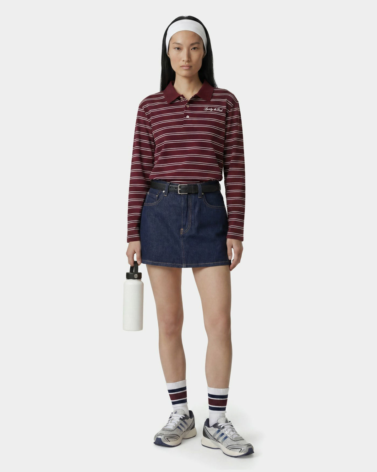 Sporty & Rich Signature Logo Easy Polo - Bordeaux/White
