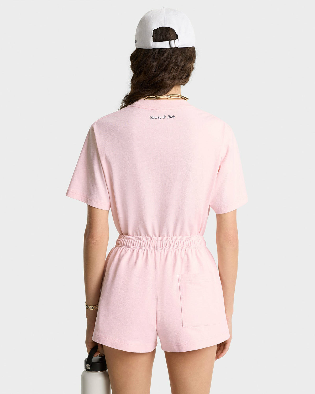 Sporty & Rich Eden Crest T-Shirt - Pink Dolphin/Navy