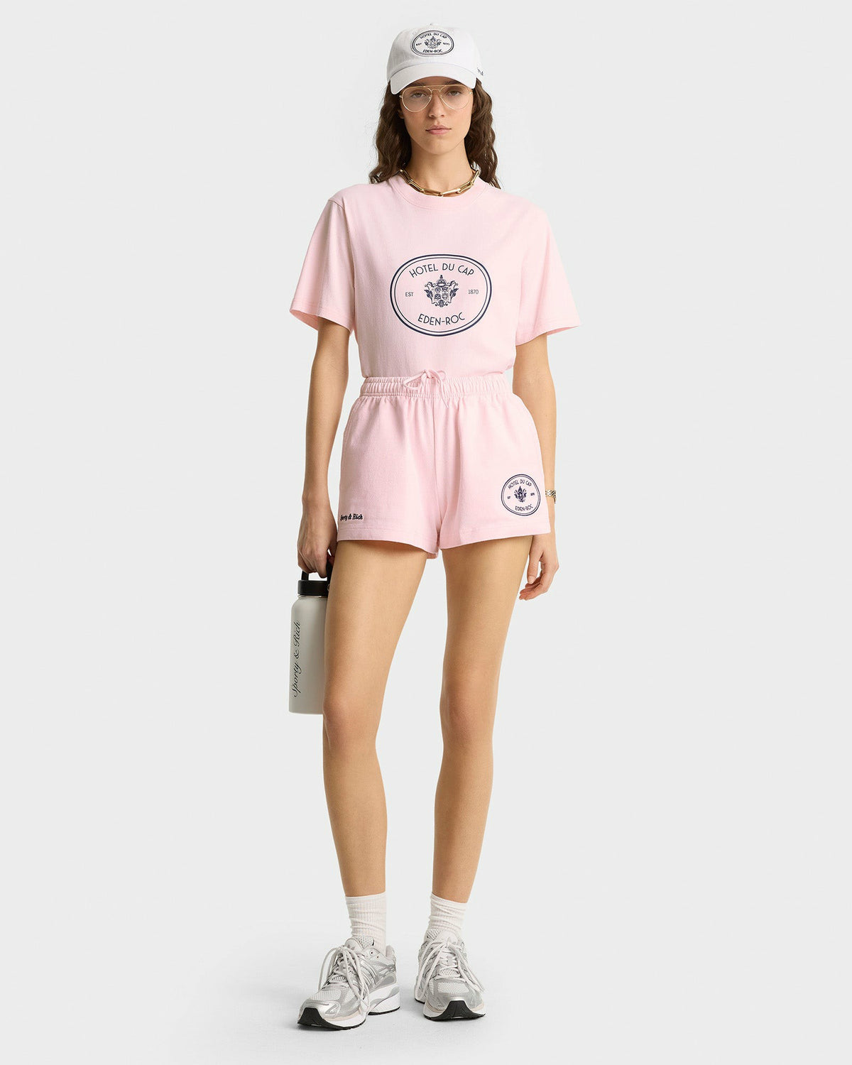 Sporty & Rich Eden Crest T-Shirt - Pink Dolphin/Navy