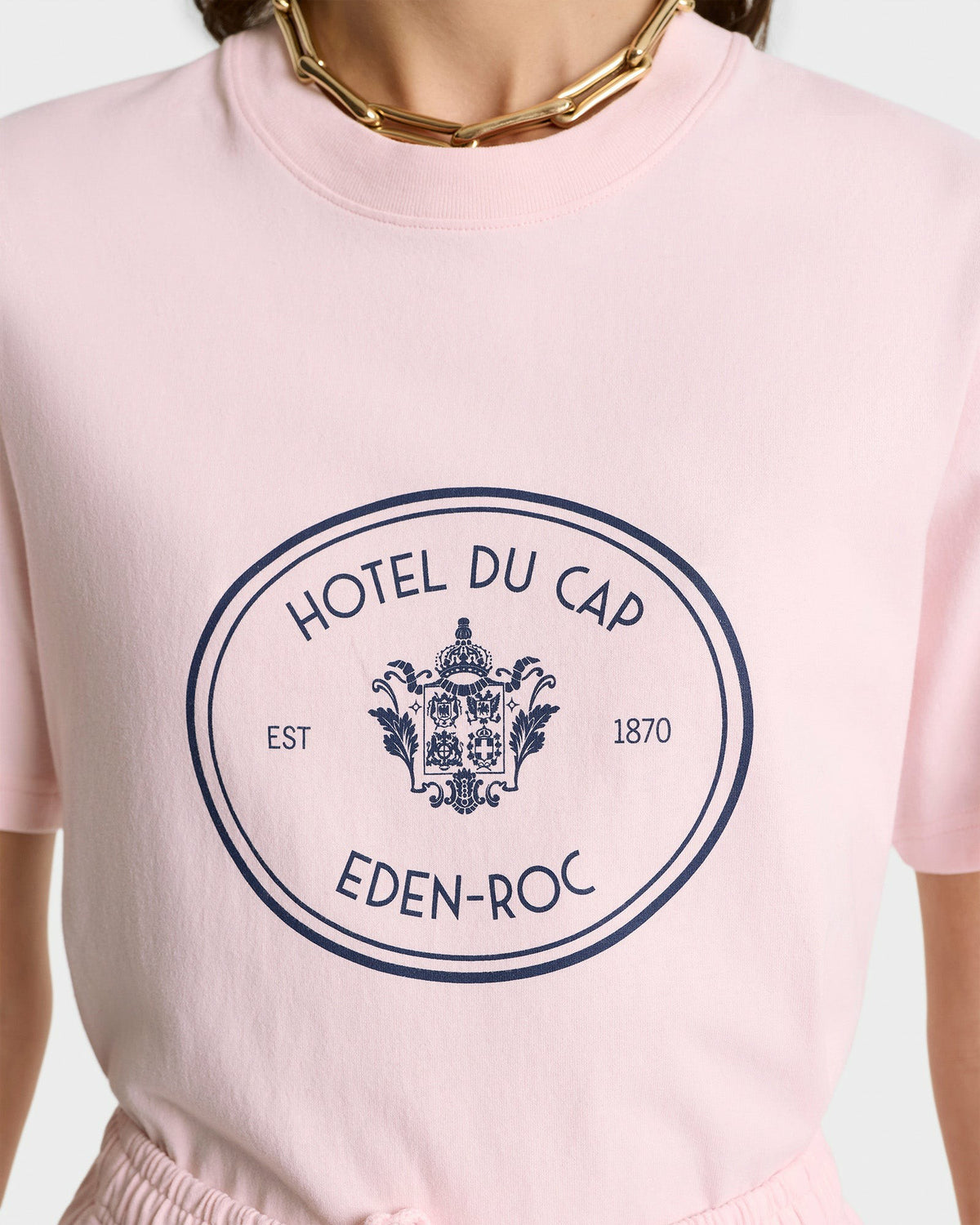 Sporty & Rich Eden Crest T-Shirt - Pink Dolphin/Navy