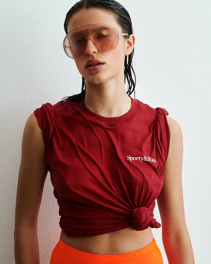 Sporty & Rich Health Is Wealth Tshirt - Faded Merlot/White