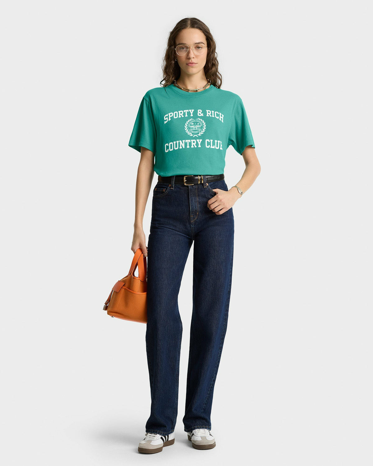 Sporty & Rich Varsity Crest Soft T-Shirt - Spring Green/White