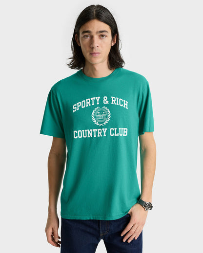 Sporty & Rich Varsity Crest Soft T-Shirt - Spring Green/White