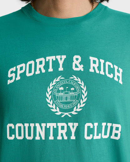 Sporty & Rich Varsity Crest Soft T-Shirt - Spring Green/White