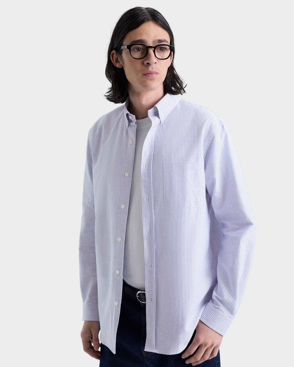 Sporty & Rich SRC Oversized Oxford Shirt Men - Navy Stripe