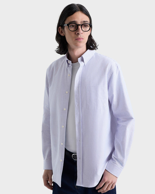 Sporty & Rich SRC Oversized Oxford Shirt Men - Navy Stripe