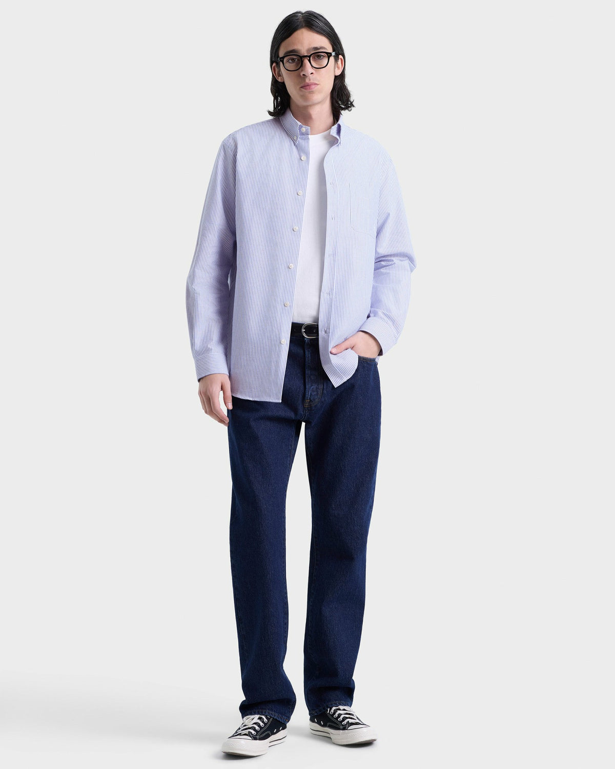 Sporty & Rich SRC Oversized Oxford Shirt Men - Navy Stripe