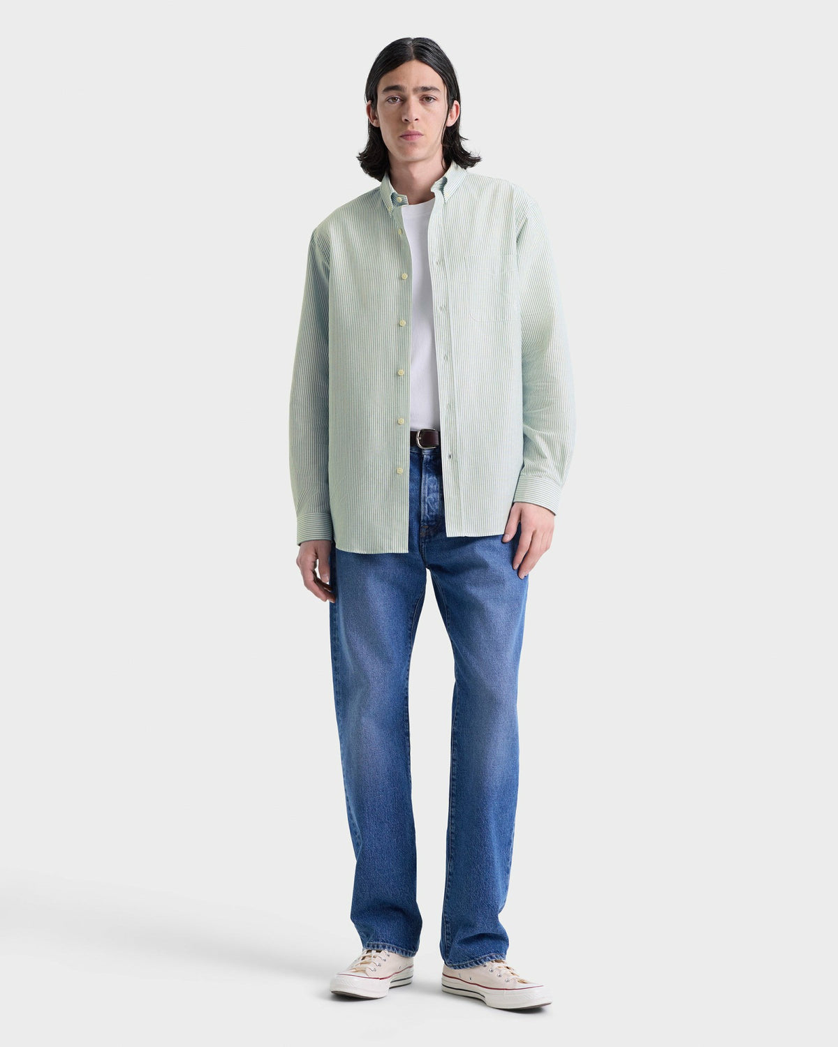 Sporty & Rich SRC Oversized Oxford Shirt Men - Forest striped