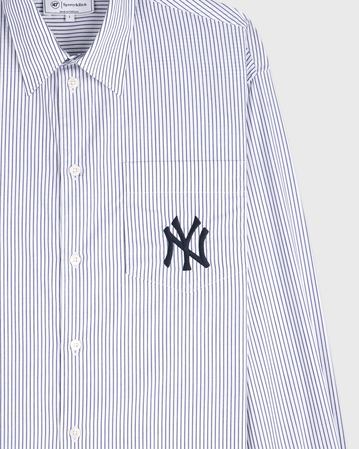 Sporty & Rich Yankees Serif Oversized Shirt - Navy Striped