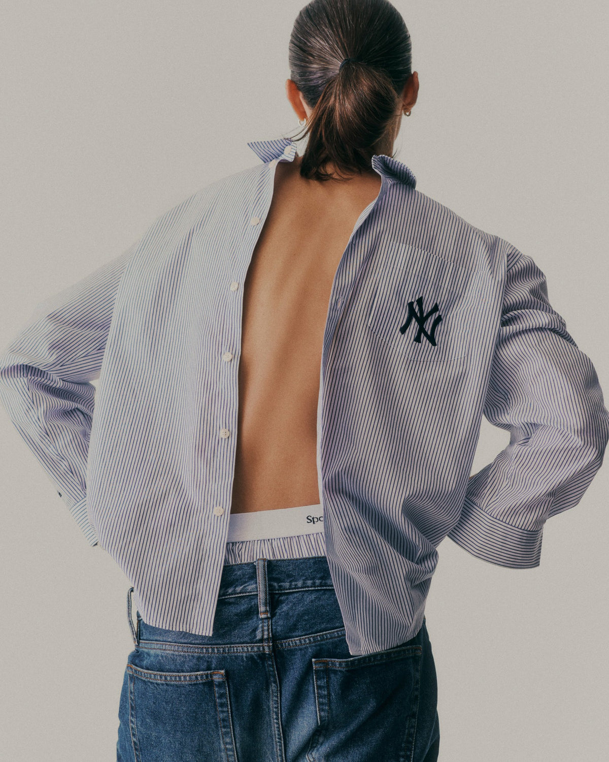 Sporty & Rich Yankees Serif Oversized Shirt - Navy Striped