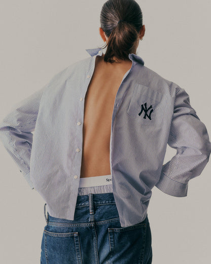 Sporty & Rich Yankees Serif Oversized Shirt - Navy Striped
