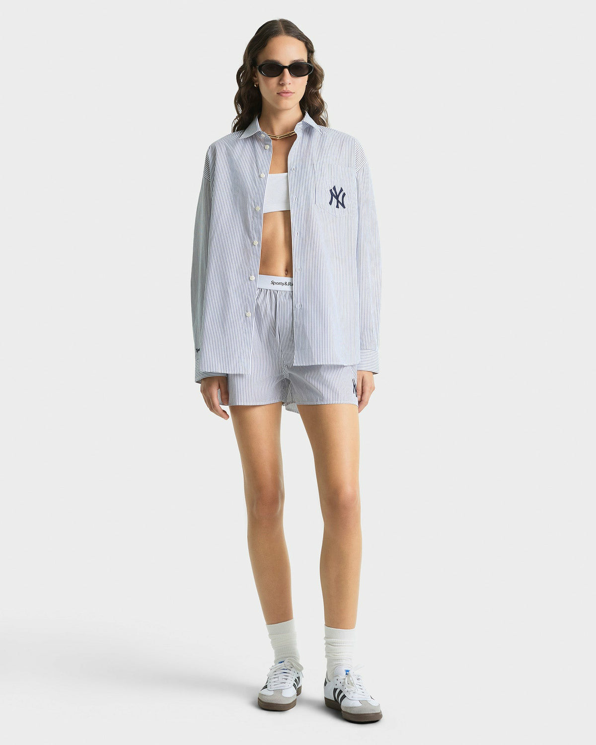 Sporty & Rich Yankees Serif Oversized Shirt - Navy Striped