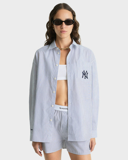 Sporty & Rich Yankees Serif Oversized Shirt - Navy Striped