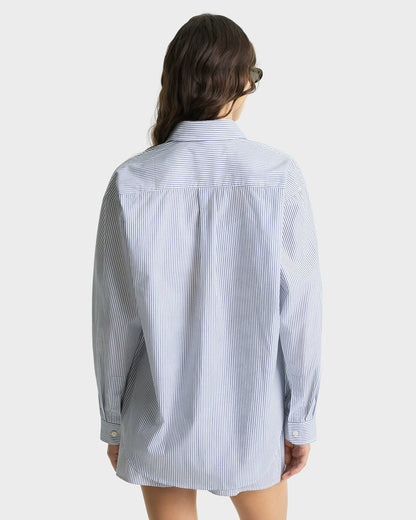 Sporty & Rich Yankees Serif Oversized Shirt - Navy Striped