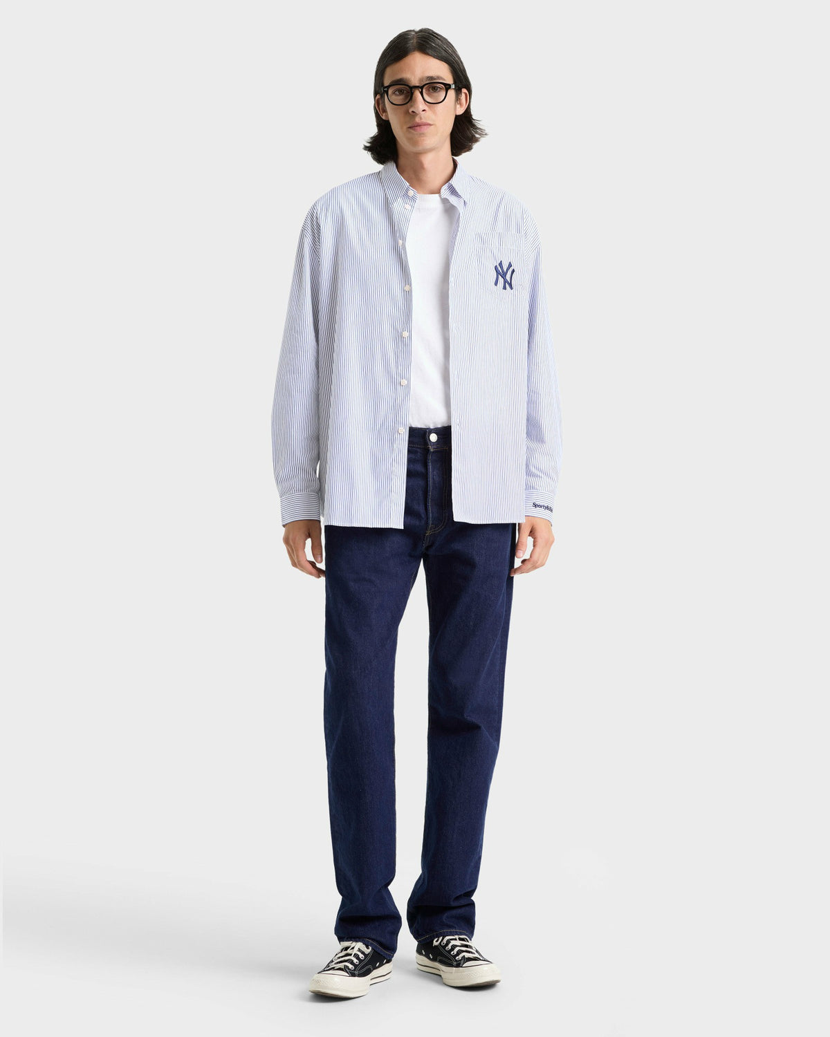 Sporty & Rich Yankees Serif Oversized Shirt - Navy Striped
