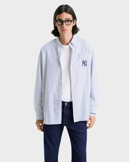 Sporty & Rich Yankees Serif Oversized Shirt - Navy Striped