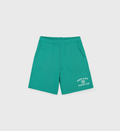Sporty & Rich Varsity Crest Soft Gym Short - Spring Green/White