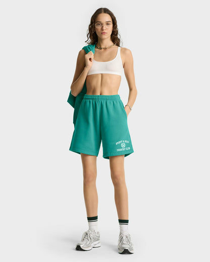 Sporty & Rich Varsity Crest Soft Gym Short - Spring Green/White