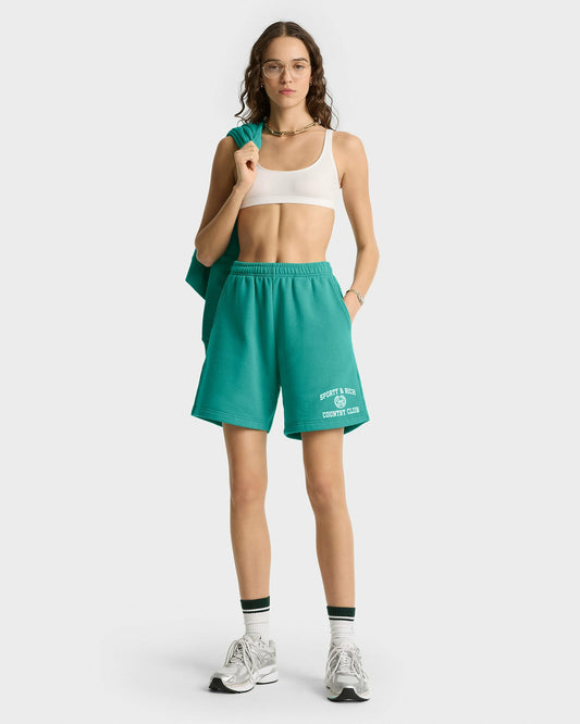 Sporty & Rich Varsity Crest Soft Gym Short - Spring Green/White