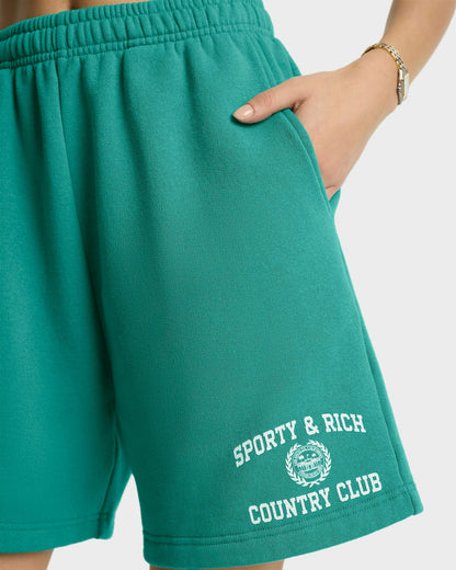 Sporty & Rich Varsity Crest Soft Gym Short - Spring Green/White