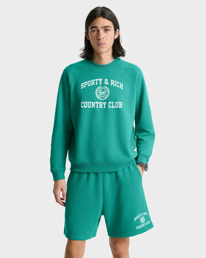 Sporty & Rich Varsity Crest Soft Gym Short - Spring Green/White