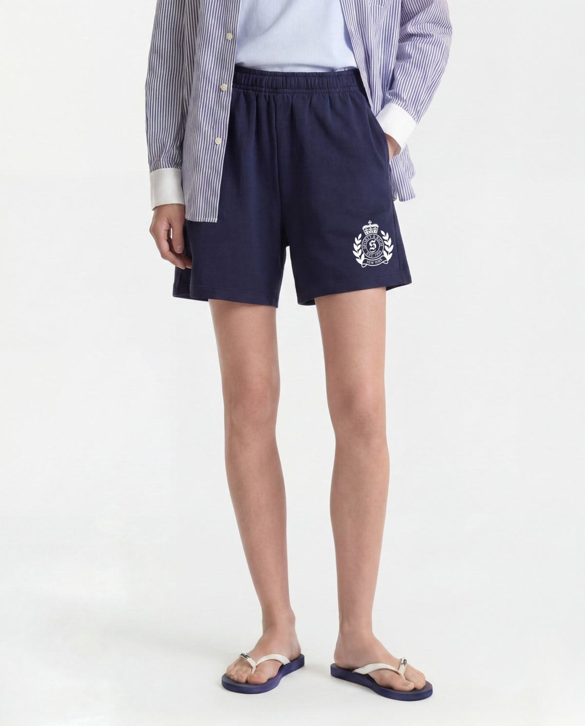 Sporty & Rich NY Crest Gym Short - Dark Navy