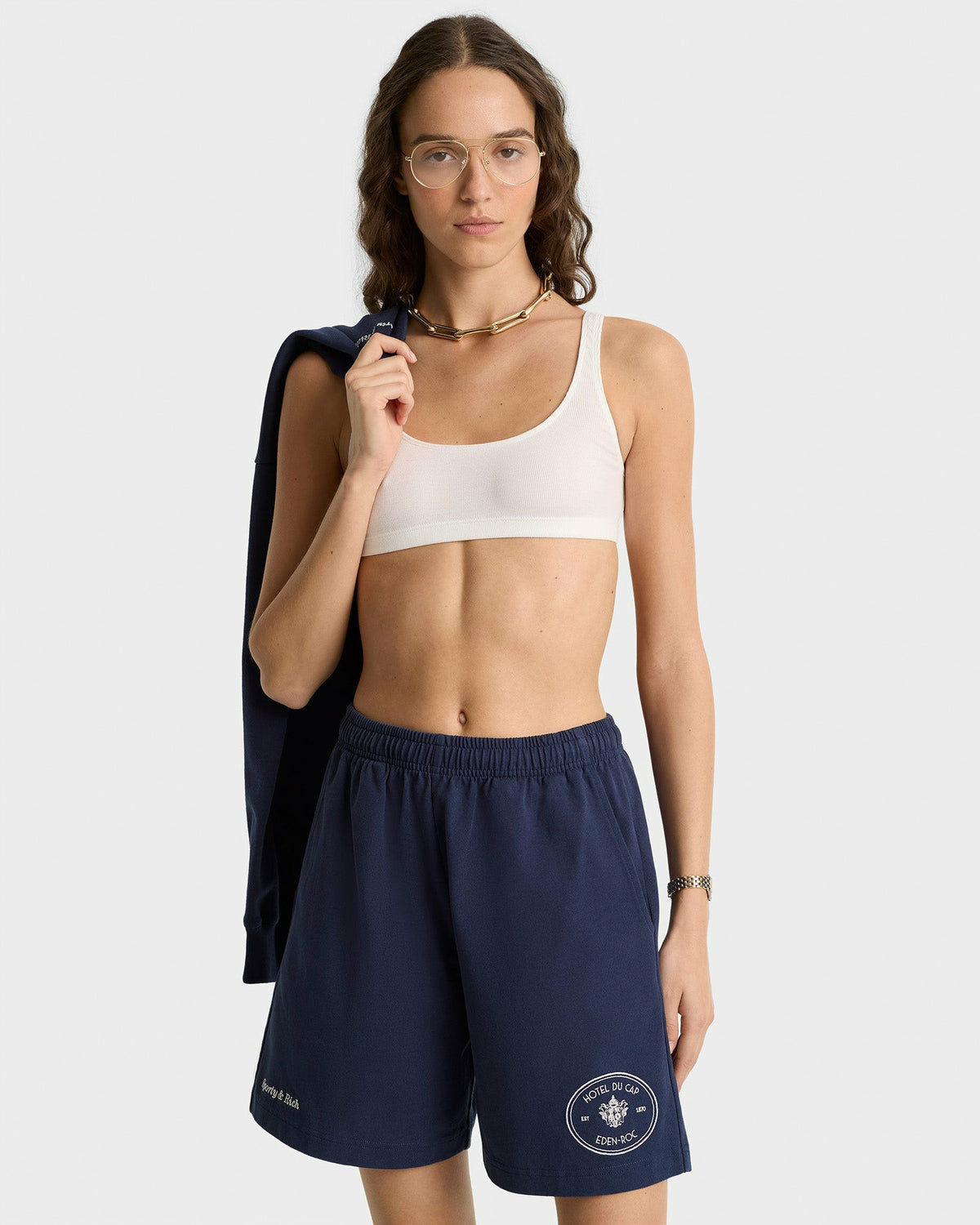 Sporty & Rich Eden Crest Gym Short - Navy/White