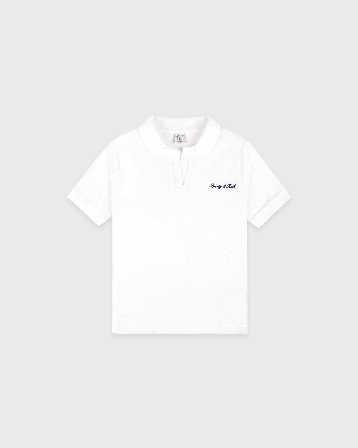 Sporty & Rich Signature Logo Kids Terry Polo - White/Light Navy