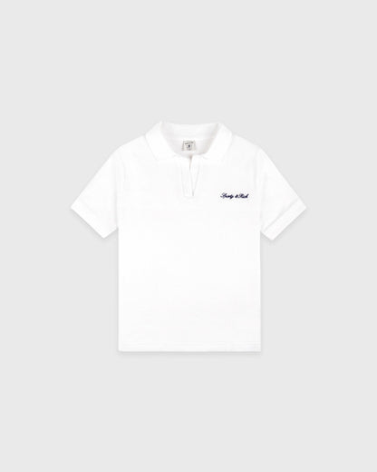 Sporty & Rich Signature Logo Kids Terry Polo - White/Light Navy