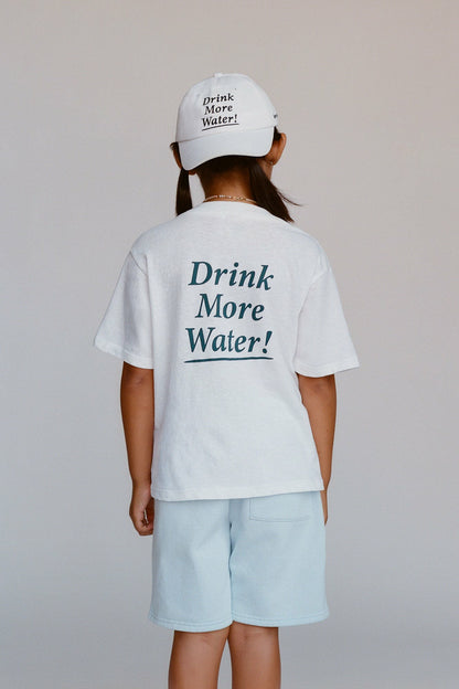 Sporty & Rich Drink More Water Kids T-Shirt - White/Light Navy