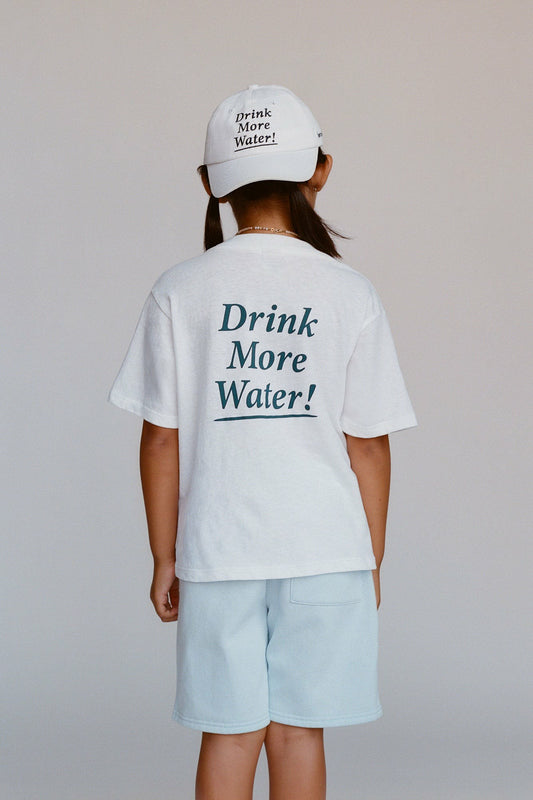 Sporty & Rich Drink More Water Kids T-Shirt - White/Light Navy