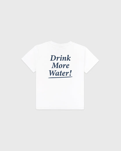 Sporty & Rich Drink More Water Kids T-Shirt - White/Light Navy
