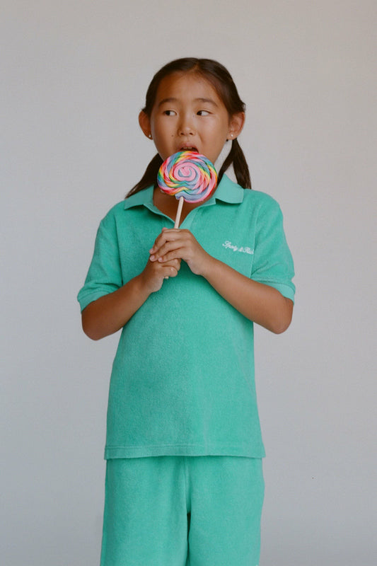 Sporty & Rich Signature Logo Kids Terry Short - Amalfi Green/White
