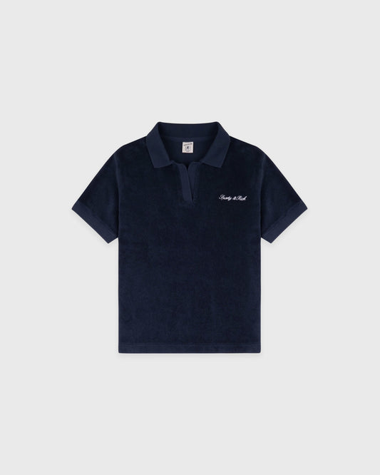 Sporty & Rich Signature Logo Kids Terry Polo - Dark Navy