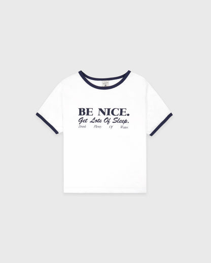 Sporty & Rich Be Nice Kids Ringer Tee - White/Light Navy/Light Navy
