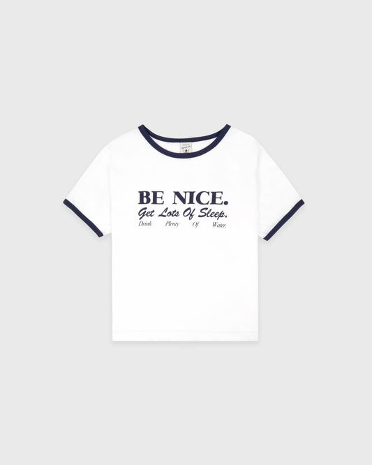 Sporty & Rich Be Nice Kids Ringer Tee - White/Light Navy/Light Navy
