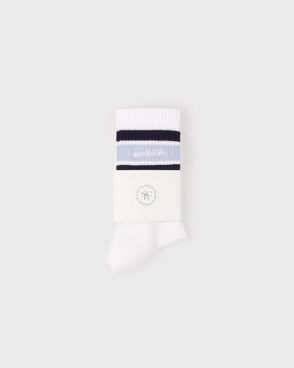 Sporty & Rich Serif Logo Kids Sock - White/Navy/Ciel