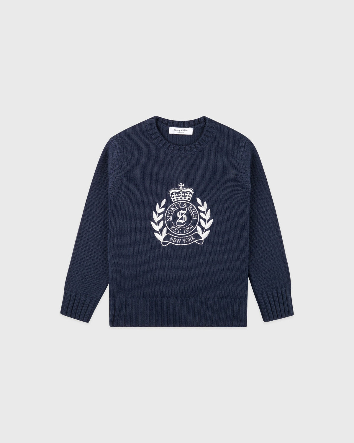 Sporty & Rich NY Crest Kids Knitted Sweater - Light Navy/White