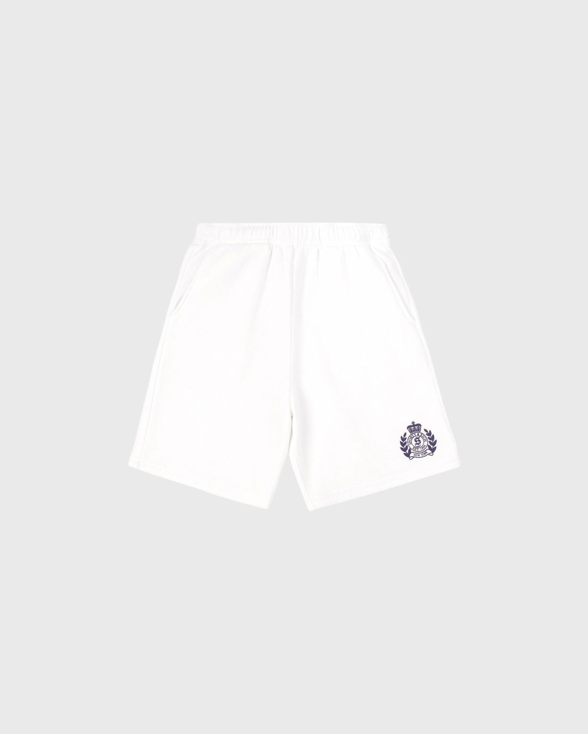 Sporty & Rich NY Crest Kids Gym Short - White/Light Navy