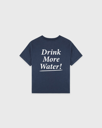 Sporty & Rich Drink More Water Kids T-Shirt - Light Navy/White