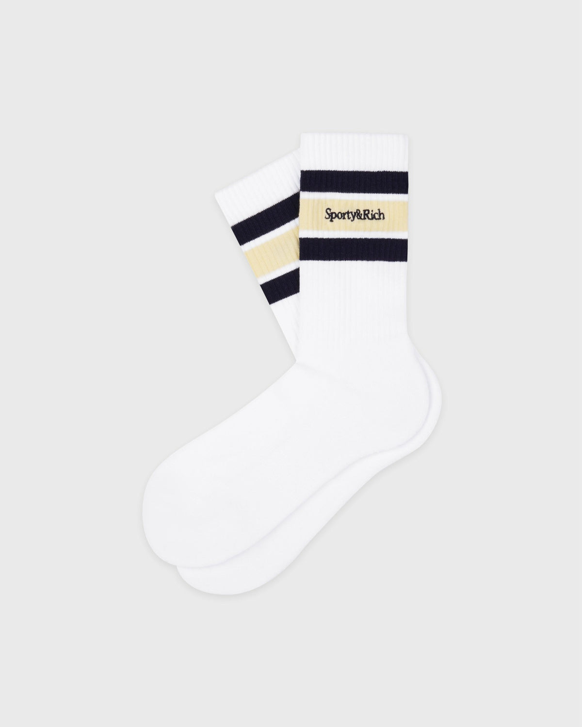 Sporty & Rich Serif Logo Kids Sock - White/Navy/Almond