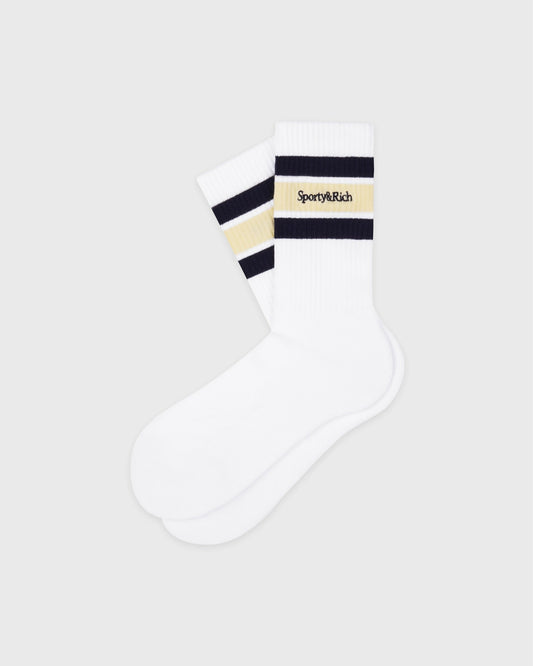 Sporty & Rich Serif Logo Kids Sock - White/Navy/Almond