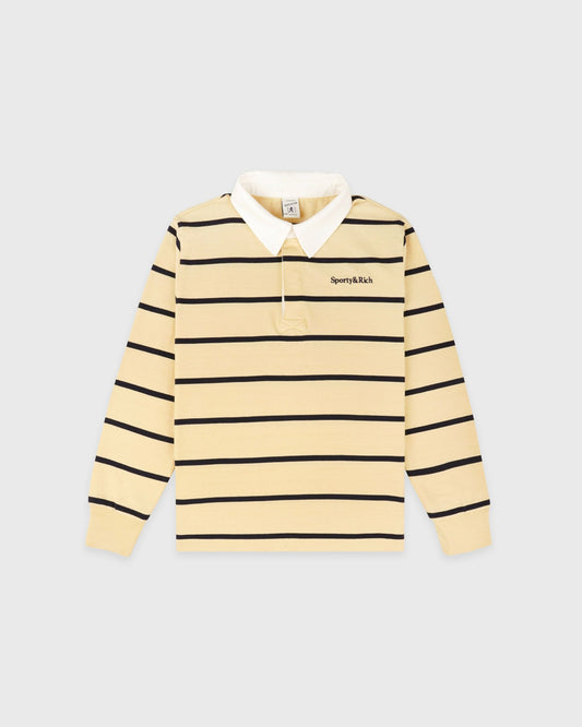 Sporty & Rich Serif Logo Kids Rugby Polo - Almond/Navy
